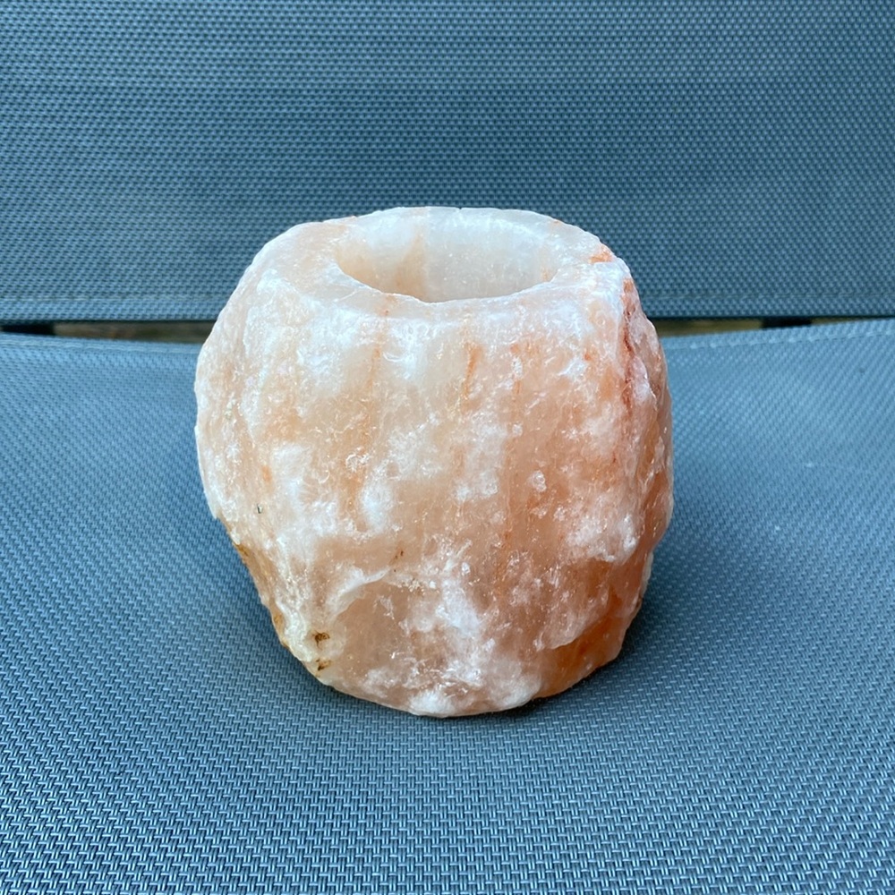 A pink salt crystal candle holder!
